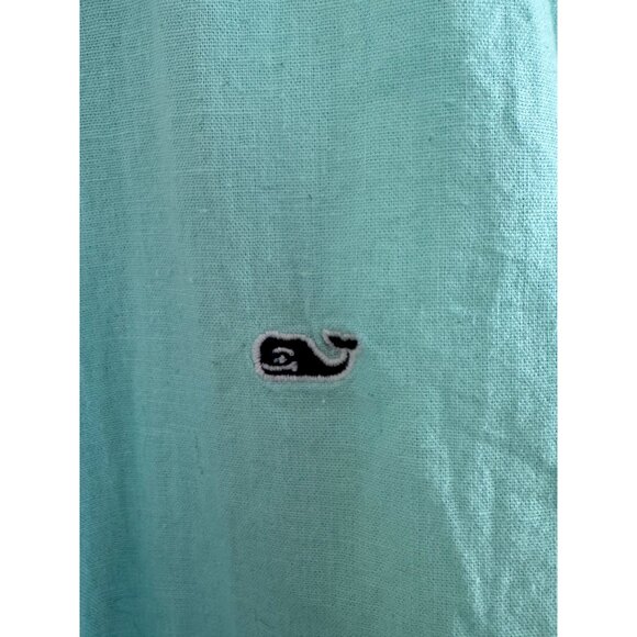 Vineyard Vines Whale Shirt Mens XXL Aqua Button-Up Cotton Linen Blend Short Slee - Picture 2 of 5